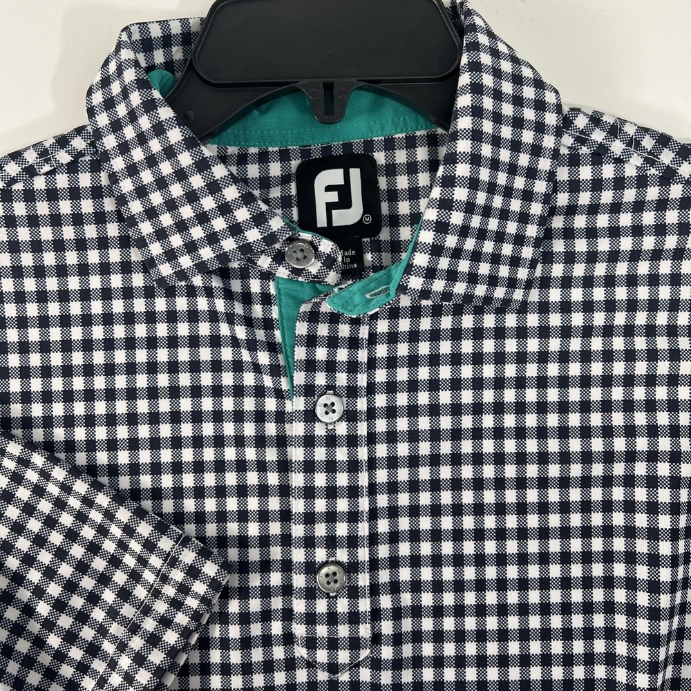 FootJoy Polo Shirt Mens 2XL Blue Gingham Mid Pines‎ Golf Performance Stretch